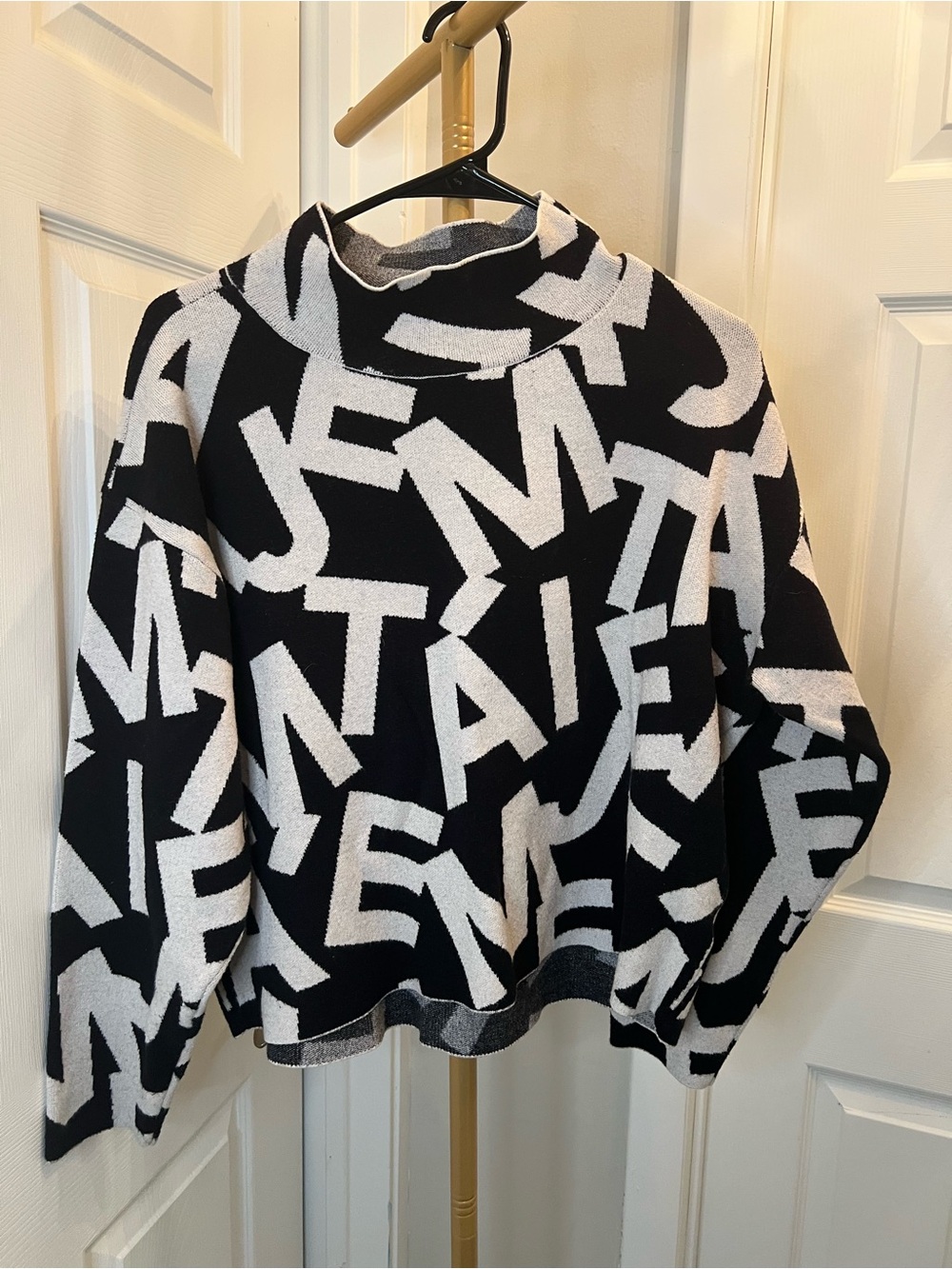 Maeve Black and White Graphic Turtleneck Sweater